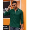 image:imageCOOFANDY Mens Long Sleeve Polo Shirts Cotton Quarter Zip Pullover ShirtLake Green