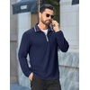 image:imageCOOFANDY Mens Long Sleeve Polo Shirts Cotton Quarter Zip Pullover ShirtNavy Blue
