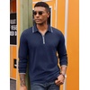 image:imageCOOFANDY Mens Long Sleeve Polo Shirts Cotton Quarter Zip Pullover ShirtNavy Blue