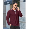 image:imageCOOFANDY Mens Long Sleeve Polo Shirts Cotton Quarter Zip Pullover ShirtWine Red
