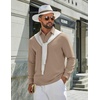 image:imageCOOFANDY Mens Polo Shirts Long Sleeve Cotton Pique Casual Button Polo TeeAkhaki