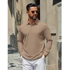 image:imageCOOFANDY Mens Polo Shirts Long Sleeve Cotton Pique Casual Button Polo TeeAkhaki