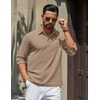 image:imageCOOFANDY Mens Polo Shirts Long Sleeve Cotton Pique Casual Button Polo TeeAkhaki