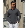 image:imageCOOFANDY Mens Polo Shirts Long Sleeve Cotton Pique Casual Button Polo TeeDark Grey