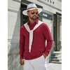 image:imageCOOFANDY Mens Polo Shirts Long Sleeve Cotton Pique Casual Button Polo TeeDark Red