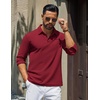 image:imageCOOFANDY Mens Polo Shirts Long Sleeve Cotton Pique Casual Button Polo TeeDark Red
