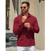image:imageCOOFANDY Mens Polo Shirts Long Sleeve Cotton Pique Casual Button Polo TeeDark Red