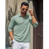 image:imageCOOFANDY Mens Polo Shirts Long Sleeve Cotton Pique Casual Button Polo TeeIce Green