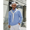 image:imageCOOFANDY Mens Polo Shirts Long Sleeve Cotton Pique Casual Button Polo TeeLight Blue