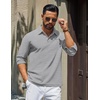image:imageCOOFANDY Mens Polo Shirts Long Sleeve Cotton Pique Casual Button Polo TeeLight Grey