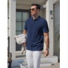 image:imageCOOFANDY Mens Polo Shirts Short Sleeve Casual Knit Textured Summer ShirtNavy Blue