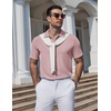 image:imageCOOFANDY Mens Polo Shirts Short Sleeve Casual Knit Textured Summer ShirtPink