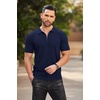 image:imageCOOFANDY Mens Quarter Zip Polo Shirt Short Sleeve Ribbed Knit Golf TeeAnavy Blue