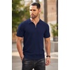 image:imageCOOFANDY Mens Quarter Zip Polo Shirt Short Sleeve Ribbed Knit Golf TeeAnavy Blue