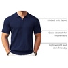 image:imageCOOFANDY Mens Quarter Zip Polo Shirt Short Sleeve Ribbed Knit Golf TeeAnavy Blue