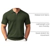 image:imageCOOFANDY Mens Quarter Zip Polo Shirt Short Sleeve Ribbed Knit Golf TeeArmy Green