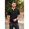image:imageCOOFANDY Mens Quarter Zip Polo Shirt Short Sleeve Ribbed Knit Golf TeeBlack