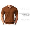 image:imageCOOFANDY Mens Quarter Zip Polo Shirt Short Sleeve Ribbed Knit Golf TeeBrown