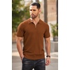 image:imageCOOFANDY Mens Quarter Zip Polo Shirt Short Sleeve Ribbed Knit Golf TeeBrown