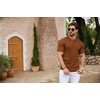 image:imageCOOFANDY Mens Quarter Zip Polo Shirt Short Sleeve Ribbed Knit Golf TeeBrown