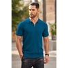 image:imageCOOFANDY Mens Quarter Zip Polo Shirt Short Sleeve Ribbed Knit Golf TeeDenim Blue