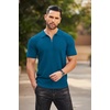 image:imageCOOFANDY Mens Quarter Zip Polo Shirt Short Sleeve Ribbed Knit Golf TeeDenim Blue