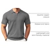 image:imageCOOFANDY Mens Quarter Zip Polo Shirt Short Sleeve Ribbed Knit Golf TeeGrey