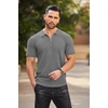 image:imageCOOFANDY Mens Quarter Zip Polo Shirt Short Sleeve Ribbed Knit Golf TeeGrey