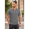 image:imageCOOFANDY Mens Quarter Zip Polo Shirt Short Sleeve Ribbed Knit Golf TeeGrey