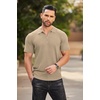 image:imageCOOFANDY Mens Quarter Zip Polo Shirt Short Sleeve Ribbed Knit Golf TeeKhaki