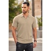 image:imageCOOFANDY Mens Quarter Zip Polo Shirt Short Sleeve Ribbed Knit Golf TeeKhaki