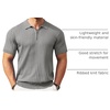 image:imageCOOFANDY Mens Quarter Zip Polo Shirt Short Sleeve Ribbed Knit Golf TeeLight Grey