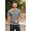 image:imageCOOFANDY Mens Quarter Zip Polo Shirt Short Sleeve Ribbed Knit Golf TeeLight Grey