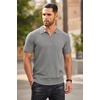 image:imageCOOFANDY Mens Quarter Zip Polo Shirt Short Sleeve Ribbed Knit Golf TeeLight Grey