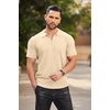 image:imageCOOFANDY Mens Quarter Zip Polo Shirt Short Sleeve Ribbed Knit Golf TeeLight Khaki