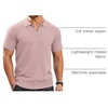 image:imageCOOFANDY Mens Quarter Zip Polo Shirt Short Sleeve Ribbed Knit Golf TeePink