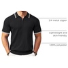 image:imageCOOFANDY Mens Quarter Zip Polo Shirt Short Sleeve Ribbed Knit Golf TeeStriped Black Striped