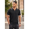 image:imageCOOFANDY Mens Quarter Zip Polo Shirt Short Sleeve Ribbed Knit Golf TeeStriped Black Striped