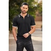image:imageCOOFANDY Mens Quarter Zip Polo Shirt Short Sleeve Ribbed Knit Golf TeeStriped Black Striped