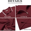 image:imageCOOFANDY Mens Quarter Zip Polo Shirt Short Sleeve Ribbed Knit Golf TeeStriped Wine Red Striped