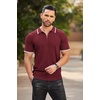 image:imageCOOFANDY Mens Quarter Zip Polo Shirt Short Sleeve Ribbed Knit Golf TeeStriped Wine Red Striped