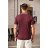 image:imageCOOFANDY Mens Quarter Zip Polo Shirt Short Sleeve Ribbed Knit Golf TeeStriped Wine Red Striped