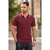 image:imageCOOFANDY Mens Quarter Zip Polo Shirt Short Sleeve Ribbed Knit Golf TeeStriped Wine Red Striped