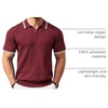 image:imageCOOFANDY Mens Quarter Zip Polo Shirt Short Sleeve Ribbed Knit Golf TeeStriped Wine Red Striped