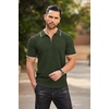 image:imageCOOFANDY Mens Quarter Zip Polo Shirt Short Sleeve Ribbed Knit Golf TeeStripes Army Green Stripes