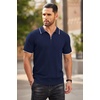 image:imageCOOFANDY Mens Quarter Zip Polo Shirt Short Sleeve Ribbed Knit Golf TeeStripes Navy Blue Stripes