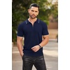image:imageCOOFANDY Mens Quarter Zip Polo Shirt Short Sleeve Ribbed Knit Golf TeeStripes Navy Blue Stripes