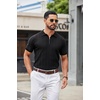 image:imageCOOFANDY Mens Quarter Zip Polo Shirt Short Sleeve Ribbed Knit Golf TeeVblack