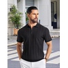 image:imageCOOFANDY Mens Quarter Zip Polo Shirt Short Sleeve Ribbed Knit Golf TeeVblack