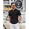 image:imageCOOFANDY Mens Quarter Zip Polo Shirt Short Sleeve Ribbed Knit Golf TeeVblack